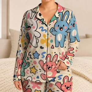 Cute Bunny Street-Art Look for Cozy Nights, Sleepovers, and Everyday Gifts for Women Satin Pajamas Set
