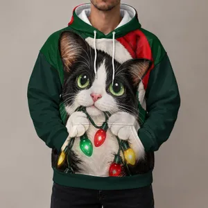 Black Cat Wearing Santa Hat for Cozy Christmas Celebrations and Winter Cat Lovers All-over Print Hoodie (Lightweight)