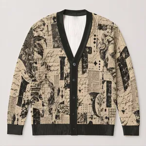 Vintage Newspaper Alien Collage for Everyday Streetwear and Curious Teenagers Style All-over Print Knitted Cardigan