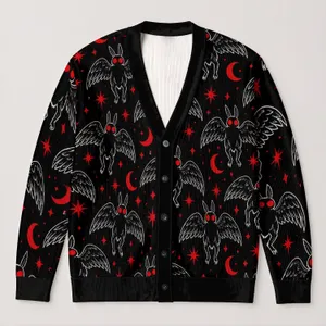 Mothman Crescent Moons for Halloween Nights and Everyday Gothic Style Lovers All-over Print Knitted Cardigan