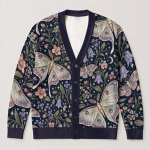 Gothic Luna Moth And Wildflowers For Dark Academia Everyday Teen Style All-over Print Knitted Cardigan