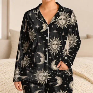 Celestial Sun Moon And Stars for Dreamy Nights and Cozy Lunar Evenings at Home Satin Pajamas Set