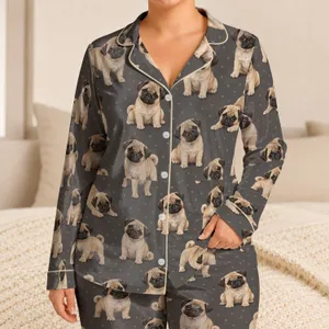 Adorable Fawn Pug Dogs for Cozy Evenings, Relaxed Weekends, and Dog Lover Gifts Satin Pajamas Set