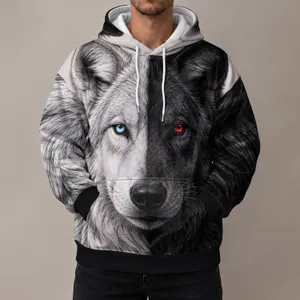 Split Face Wolf Portrait With Bold Dual Tones For Outdoor Adventure Enthusiasts All-over Print Hoodie (Lightweight)