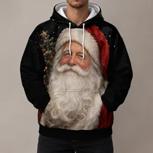 Realistic Santa Portrait With Christmas Tree For Holiday Celebrations All-over Print Hoodie (Lightweight)
