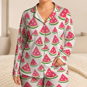 Pink Watermelon Slices for Cheerful Summer Lounging and Fresh Fruit Lover Style Satin Pajamas Set