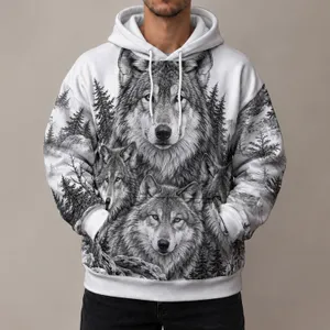 Realistic Wolf Pack Forest Portrait for Outdoor Adventure and Wilderness Lovers All-over Print Hoodie (Lightweight)