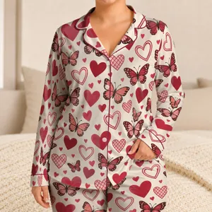 Romantic Hearts and Butterflies for Valentine's Day Cozy Evenings and Sweet Mornings Satin Pajamas Set