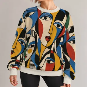 Bold Cubist Faces for Coastal Getaways and Creative Everyday Style for Women All-over Print Knitted Sweater