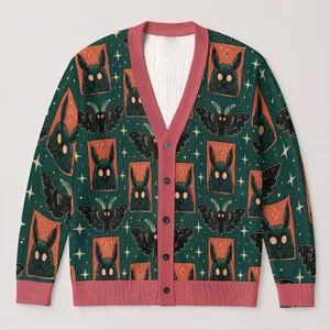 Retro Mothman And Cryptid Night Sky For Halloween Fans And Fall Outings All-over Print Knitted Cardigan