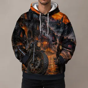Orange Motorcycle Street Scene for Bold Roadside Adventure and Weekend Touring Enthusiasts All-over Print Hoodie (Lightweight)