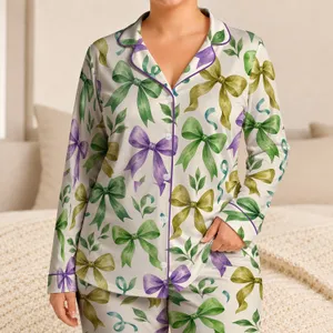 Colorful Watercolor Bow Motifs for Cozy Nights and Relaxed Mornings Satin Pajamas Set