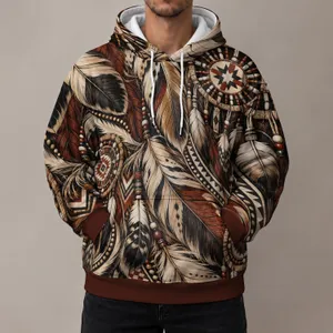 Ivory Feather And Dreamcatcher Motifs For Bohemian Festival Style And Everyday Wear All-over Print Hoodie (Lightweight)