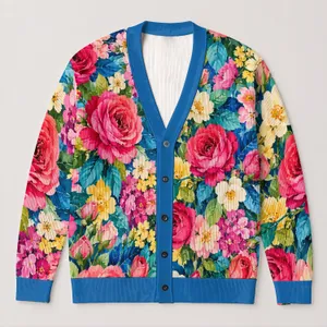 Colorful Rose And Wildflower Blooms For Cheerful Everyday Garden Style All-over Print Knitted Cardigan