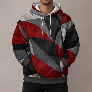 Charcoal Crimson Angular Geometry for Casual City Wear and Everyday Modern Style Layering All-over Print Hoodie (Lightweight)