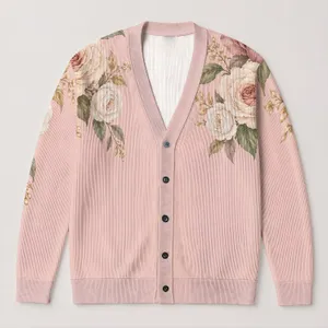 Blush Rose And Wildflower Sprigs For Soft Everyday Style And Youthful Spring Outfits All-over Print Knitted Cardigan