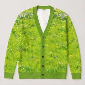 Sheep and Sheepdog Meadow Scene for Playful Everyday Layering and Youthful Style All-over Print Knitted Cardigan