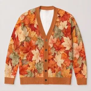 Autumn Maple Leaves in Warm Harvest Colors for Cozy Everyday Layering and Fall Outings All-over Print Knitted Cardigan