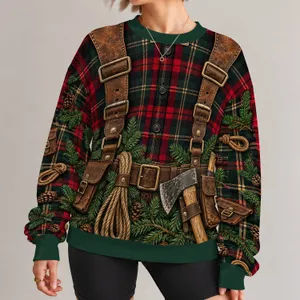 Plaid Lumberjack Tree Farm Outfit for Christmas Tree Cutting and Family Gatherings All-over Print Knitted Sweater