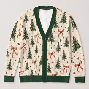 Evergreen Trees and Rustic Bows for Cozy Christmas Gatherings and Holiday Gift Giving All-over Print Knitted Cardigan