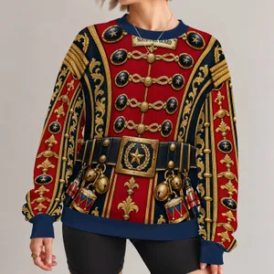 Toy Soldier Uniform Details for Christmas Parties and Festive Holiday Gatherings All-over Print Knitted Sweater