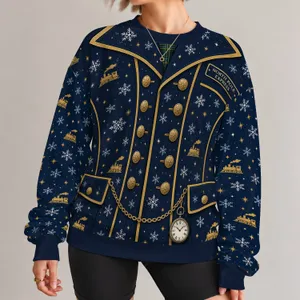 Vintage Train Conductor Uniform Holiday Party Look for Festive Christmas Celebrations All-over Print Knitted Sweater