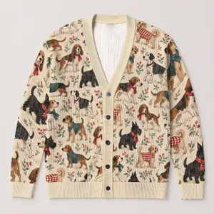 Whimsical Dog Motifs for Everyday Casual Style, Gifts for Pet Parents and Canine Fans All-over Print Knitted Cardigan