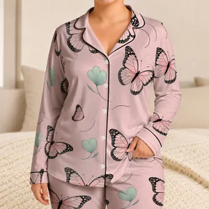 Blush Butterfly Sleepwear For Cozy Summer Nights, Lounging, And Weekend Rest For Women Satin Pajamas Set