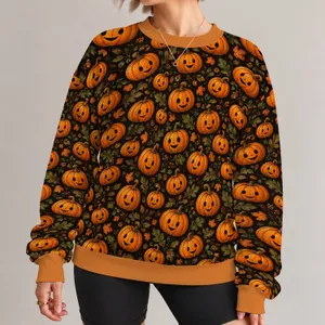 Smiling Pumpkin and Autumn Leaves for Cozy Fall Halloween Celebrations All-over Print Knitted Sweater
