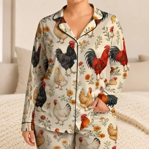 Farmhouse Rooster And Hen Charm For Cozy Cottage Mornings And Relaxed Evenings Women Satin Pajamas Set