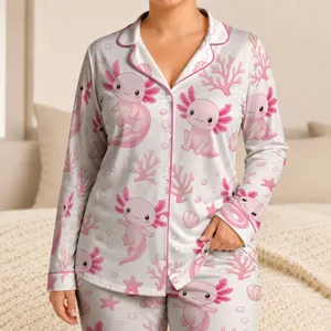 Adorable Axolotl Nursery Sleep Set for Cozy Summer Nights, Gift for Girls and Teens Satin Pajamas Set
