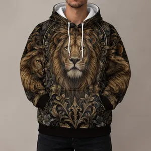Golden Lion and Botanical Flourishes for Bold Everyday Wear and Vintage Animal Style All-over Print Hoodie (Lightweight)
