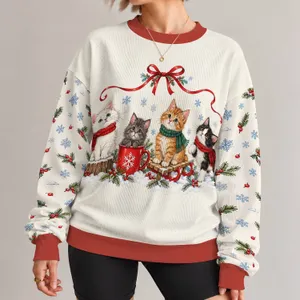 Four Festive Cats with Snowflakes for Christmas Gatherings and Cozy Winter Days All-over Print Knitted Sweater