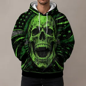 Neon Green Grinning Skull With Safety Stripes for Alternative Streetwear Fans All-over Print Hoodie (Lightweight)