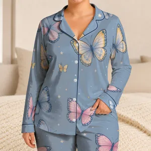 Butterfly Motif Comfort For Cozy Winter Evenings At Home, Soft Pastels For Girls Satin Pajamas Set