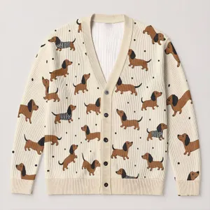 Playful Dachshund Puppy Motifs For Cozy Winter Lounging And Everyday Home Comfort All-over Print Knitted Cardigan