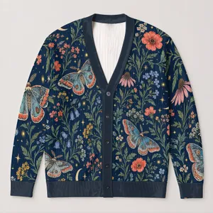 Moonlit Moths and Wildflowers for Bohemian Everyday Layering, Nature Loving Women All-over Print Knitted Cardigan