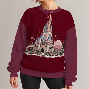 Fairytale Castle and Holiday Park Scene for Christmas Visits and Family Getaways All-over Print Knitted Sweater