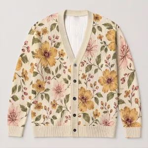 Watercolor Floral Blooms For Relaxed Everyday Layering Women's Spring Summer Style All-over Print Knitted Cardigan