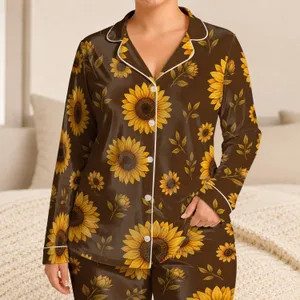 Sunflower Bloom Sleepwear for Cozy Nights, Weekend Lounging, and Gift Giving for Women Satin Pajamas Set