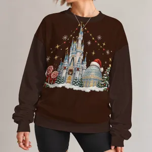Fairytale Castle, Snowy Tree And Peppermints For Magical Winter Park Family Getaways All-over Print Knitted Sweater
