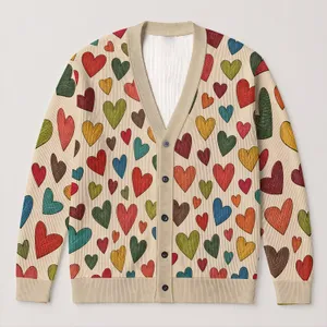 Multicolor Heart Motifs for Cheerful Everyday Layering and Casual Romance for Women All-over Print Knitted Cardigan
