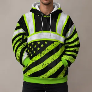 Distressed Lime Flag Stripes for Rugged Outdoor Workwear and Everyday Utility Style All-over Print Hoodie (Lightweight)