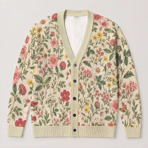 Botanical Wildflower Motifs for Relaxed Everyday Layering, Weekends, and Garden Walks All-over Print Knitted Cardigan