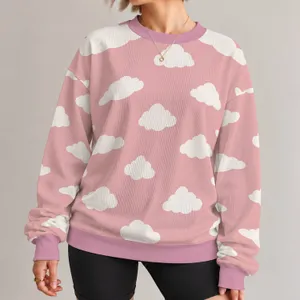 Soft White Cloud Motifs for Cozy Autumn Days and Relaxed Everyday Wear All-over Print Knitted Sweater