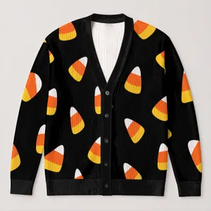 Candy Corn Halloween Motifs For Festive Fall Layering And Everyday Women's Seasonal Style All-over Print Knitted Cardigan