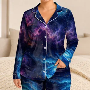 Cosmic Nebula Tones for Cozy Nights and Gift Giving, Soft Gift for Women and Men Satin Pajamas Set