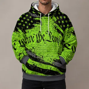 Neon Green Flag and Constitution Motif for Patriotic Workwear and Outdoor Weekends All-over Print Hoodie (Lightweight)