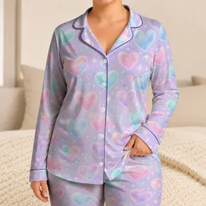 Pastel Heart Sparkle For Relaxed Nights, Giftable Lounging, Sweet Style At Home For Her Satin Pajamas Set