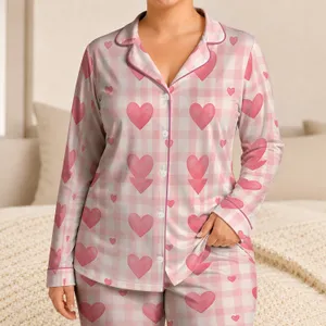 Soft Blush Gingham Hearts For Cozy Lounging, Sleepovers, Gifts, And Relaxed Days Satin Pajamas Set